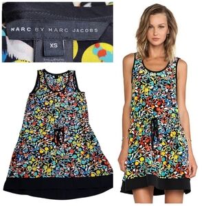 Marc By Marc Jacobs 100% Silk Leaf Dot Graphic Print Dress Size XS
